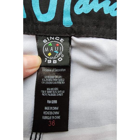 Swim Board Shorts-Maui and Sons, Inc.-Waist Tie-Men's Size 36 - Picture 10 of 16